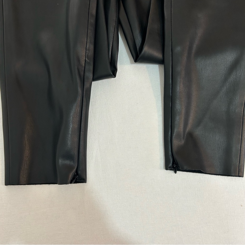 Zara Women’s‎ Black Faux Leather High Waist  Raw Hem Pants Size Small EUC - Picture 7 of 9